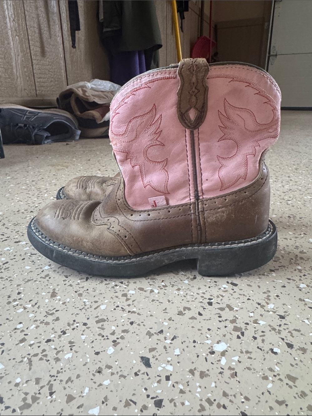 Justin Boots Kids Brown and Pink Western Cowboy Boots